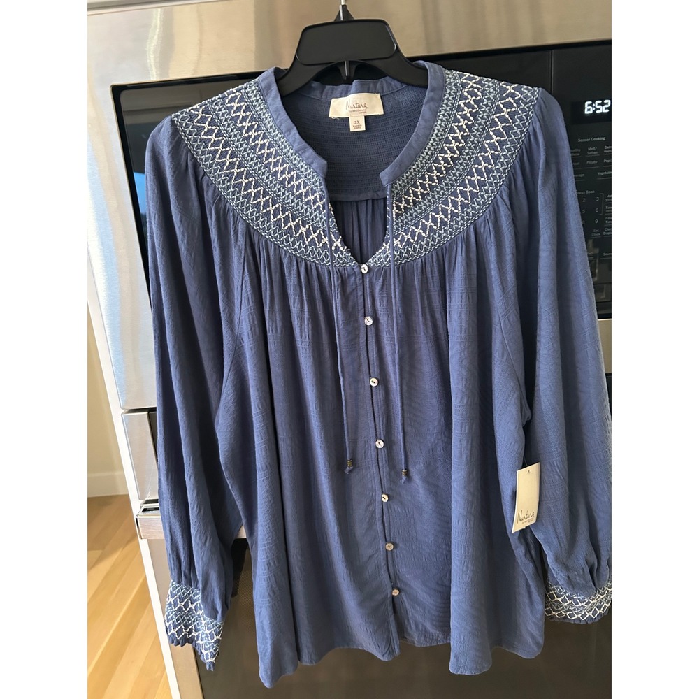 New Boho babydoll peasant top plus Sz 3X embroidered yoke and sleeve hem